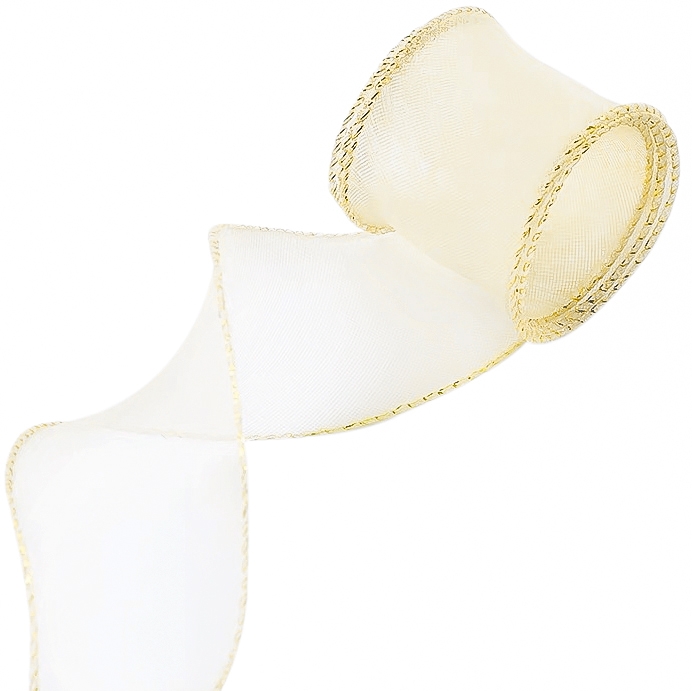 Лента Органза с леской, Золотая кайма, Кремовый