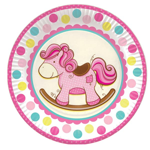 Тарелки бумажные ламинированные "Лошадка Малышка" Розовая